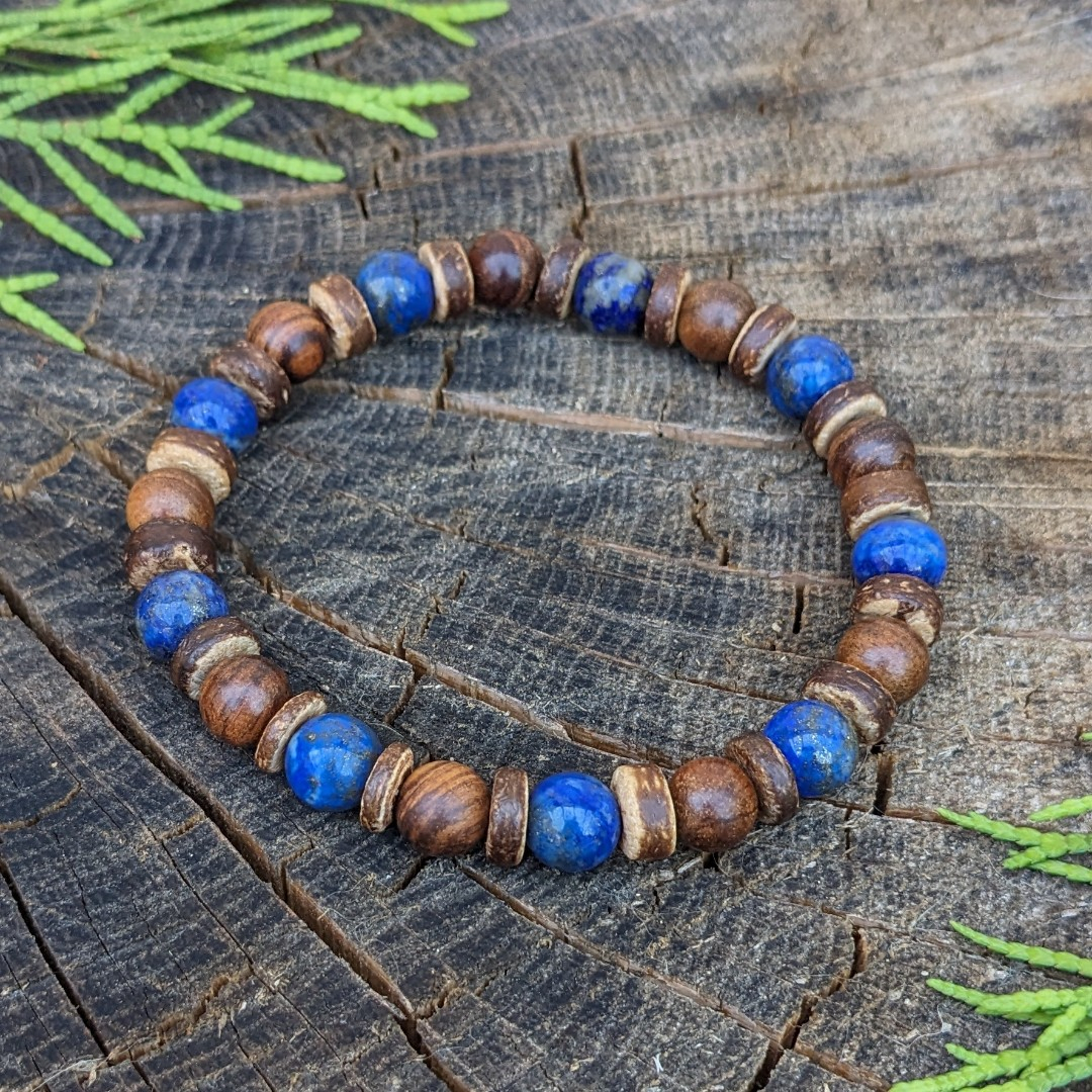 Pánský náramek lapis lazuli, kevazingové dřevo a kokosové korálky Pánský náramek lapis lazuli, kevazingové dřevo a kokosové korálky