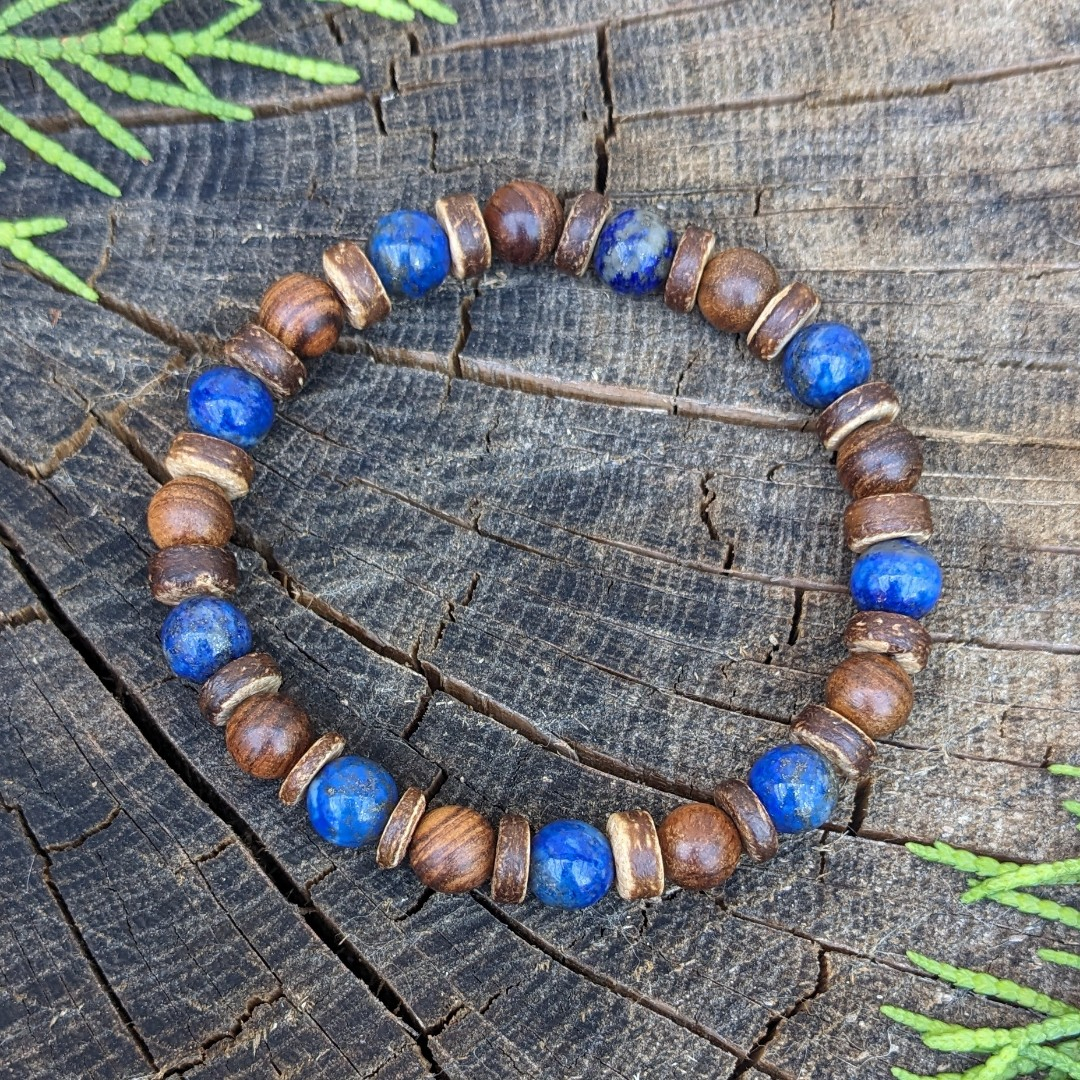 Pánský náramek lapis lazuli, kevazingové dřevo a kokosové korálky