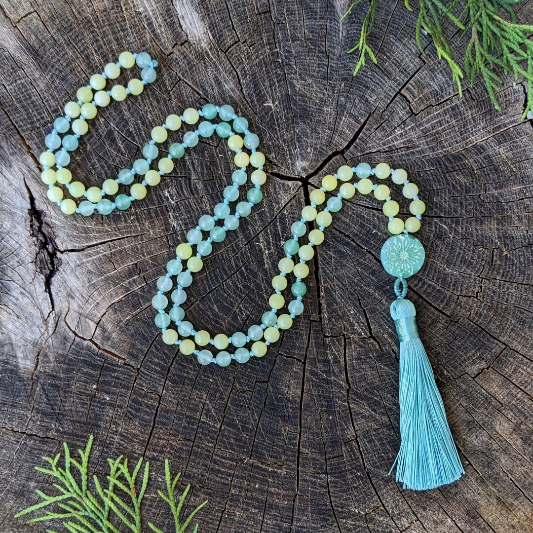 Japa mala avanturín a citronový jadeit Japa mala avanturín a citronový jadeit