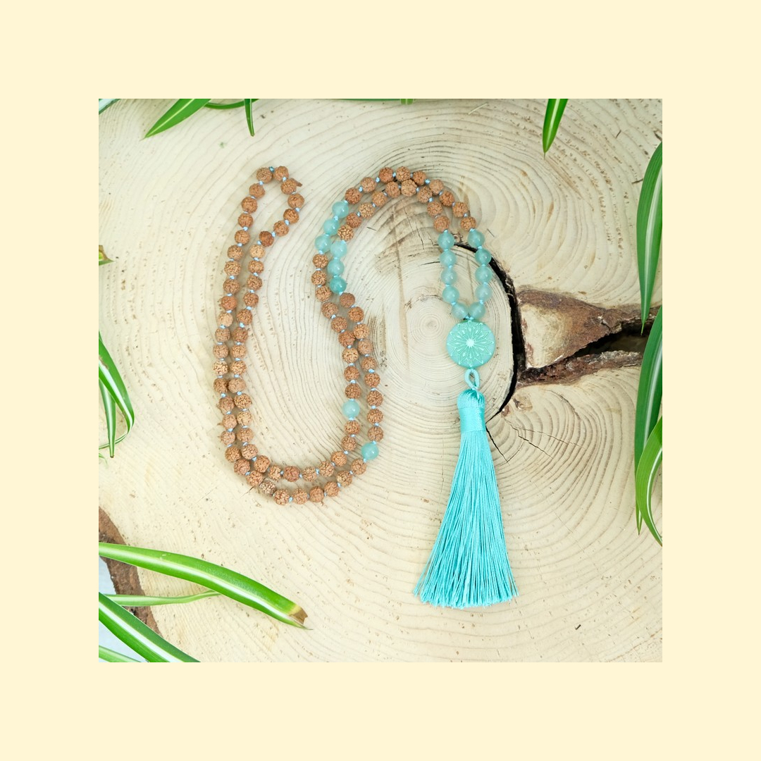 Japa mala - zelený aventurín / avanturín  a rudraksha