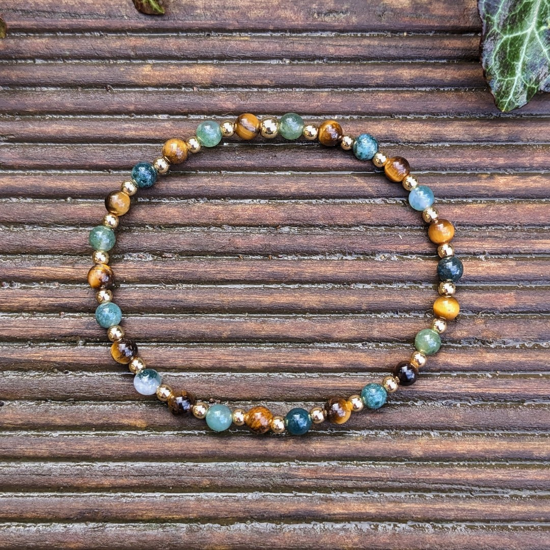 Náhrdelník z mineralních kamenů tygřího oka a mechového achátu