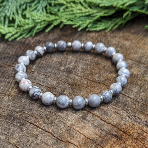 Náramek z minerálního kamene krajinového jaspisu a chirurgické oceli