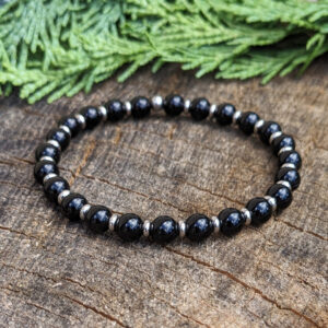 Náramek z minerálního kamene obsidiánu a chirurgické oceli