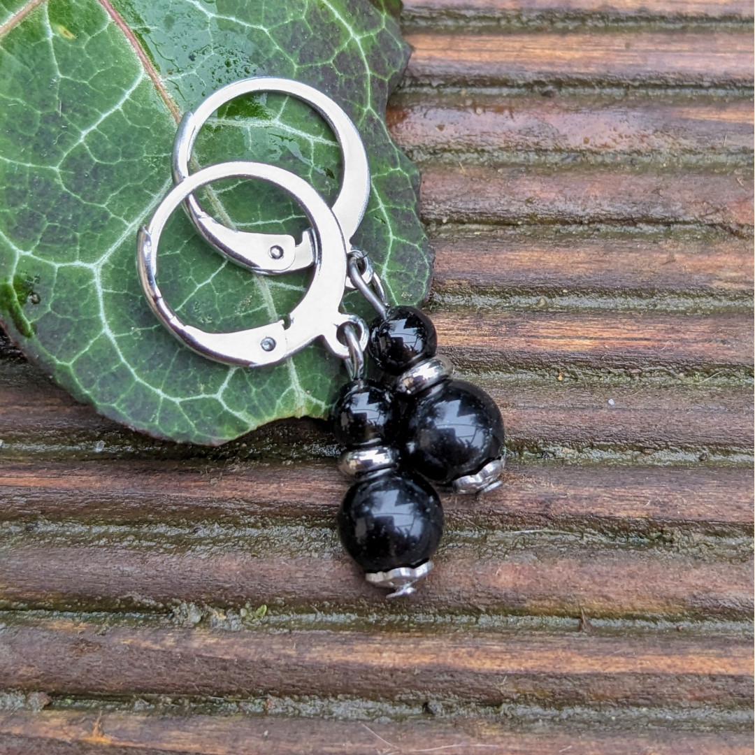 Naušnice z minerálního kamene obsidiánu