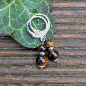 Naušnice z mineralních kamenů tygřího oka a mechového achátu