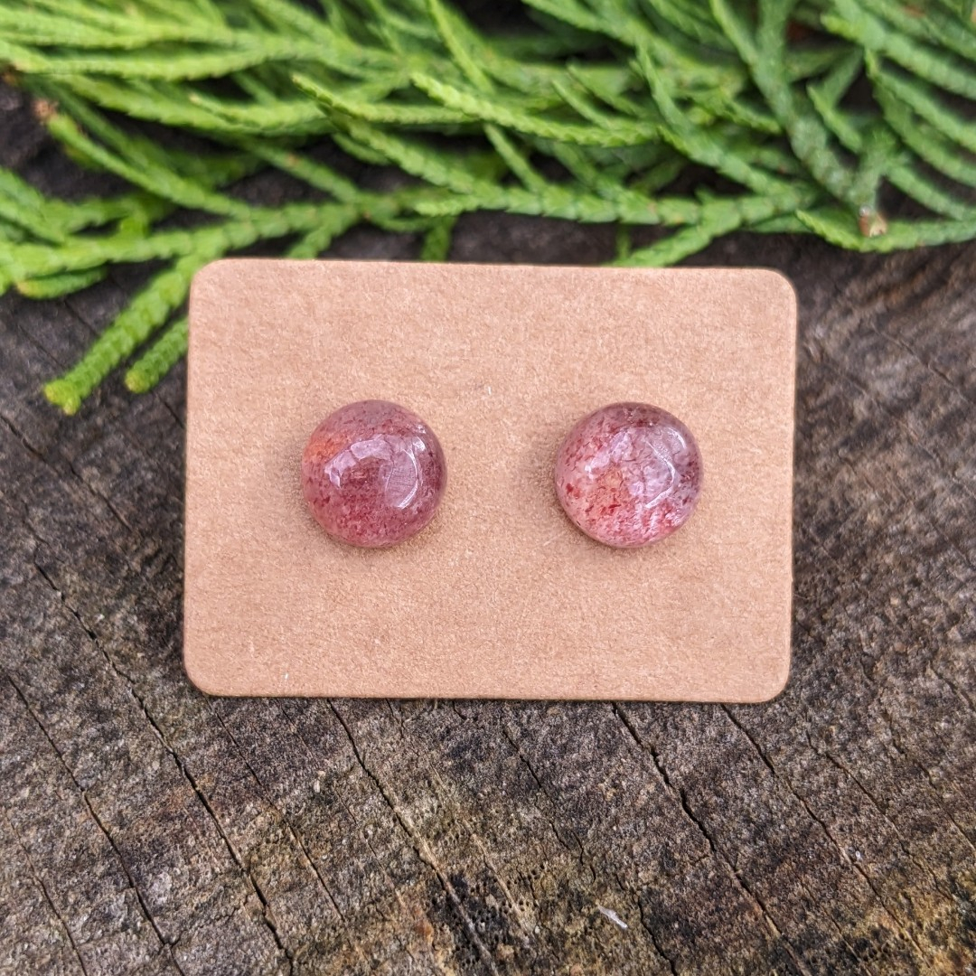 Naušnice z minerálního kamene jahodového křemene