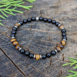 pánský náramek z minerálních kamenů - tygřího oka a obsidiánu