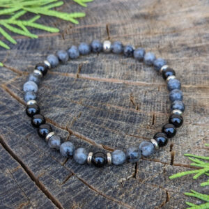 pánský náramek z minerálních kamenů - obsidiánu, labradoritu